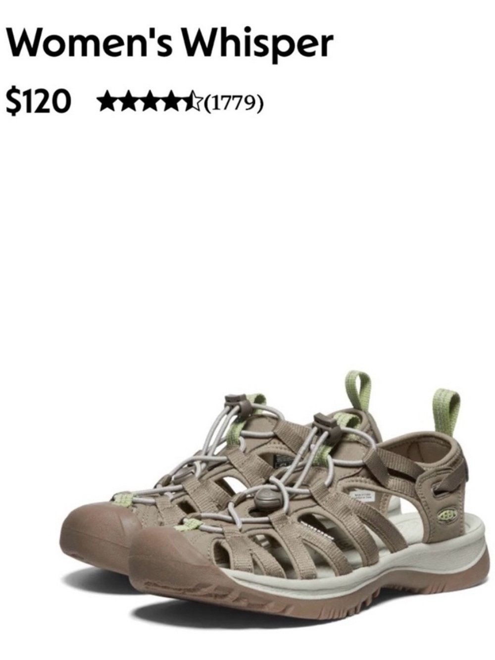 NEW! Keen Women's Whisper Sandal, Taupe w/Olive Accents (Tarragon) New in Box 8
